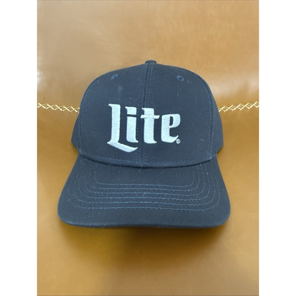 Miller Lite Beer Embroidered Logo Navy Blue Strap Back Baseball Dad Hat OSFM